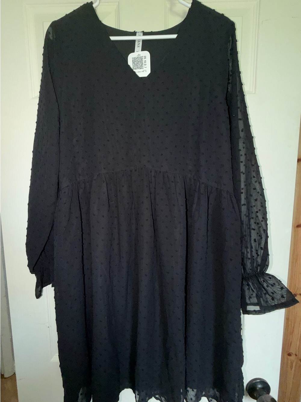 women’s Black Swiss Dot Long Sleeve Dress